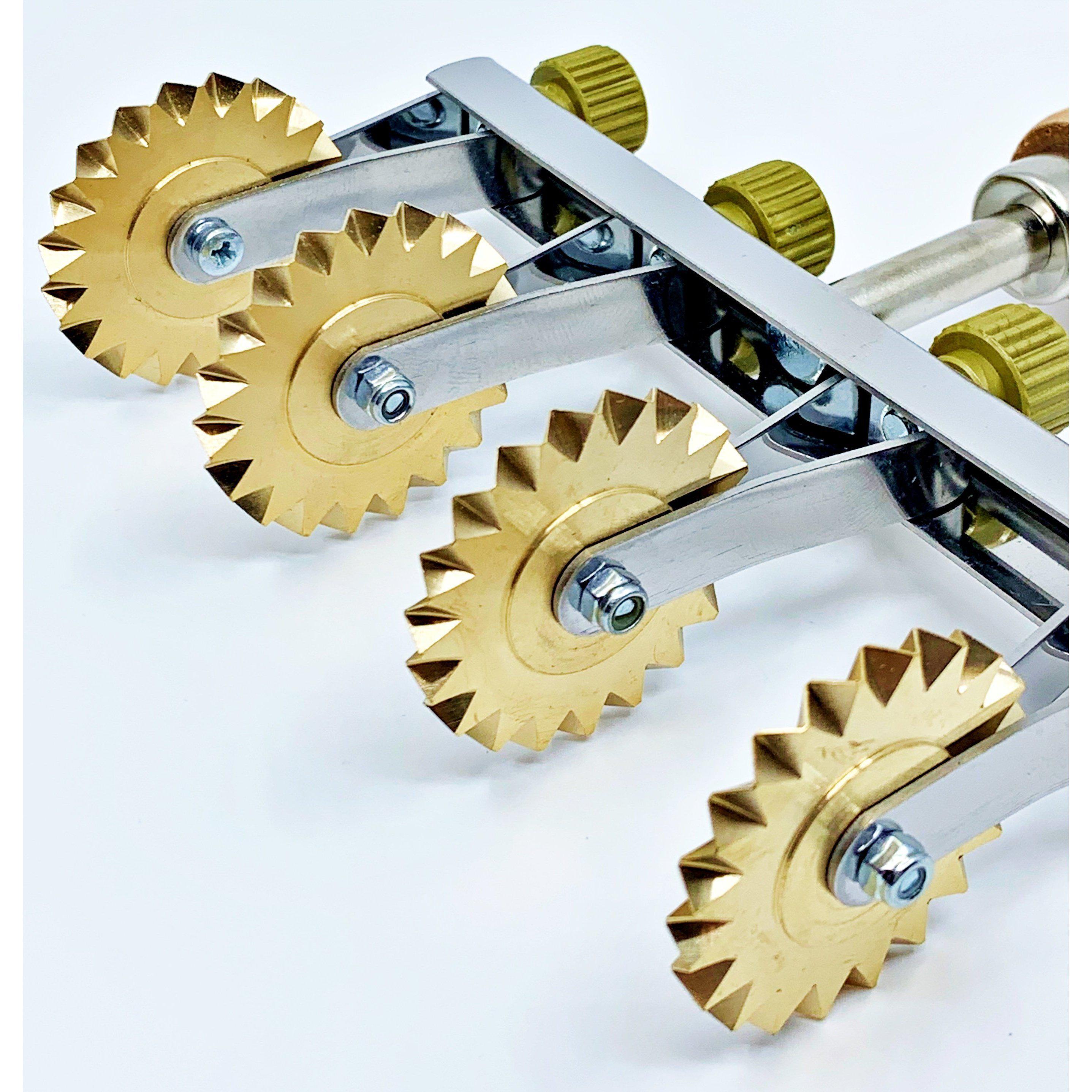 Brass Adjustable Fluted Pastry and Pasta Cutter with 4 Wheels
