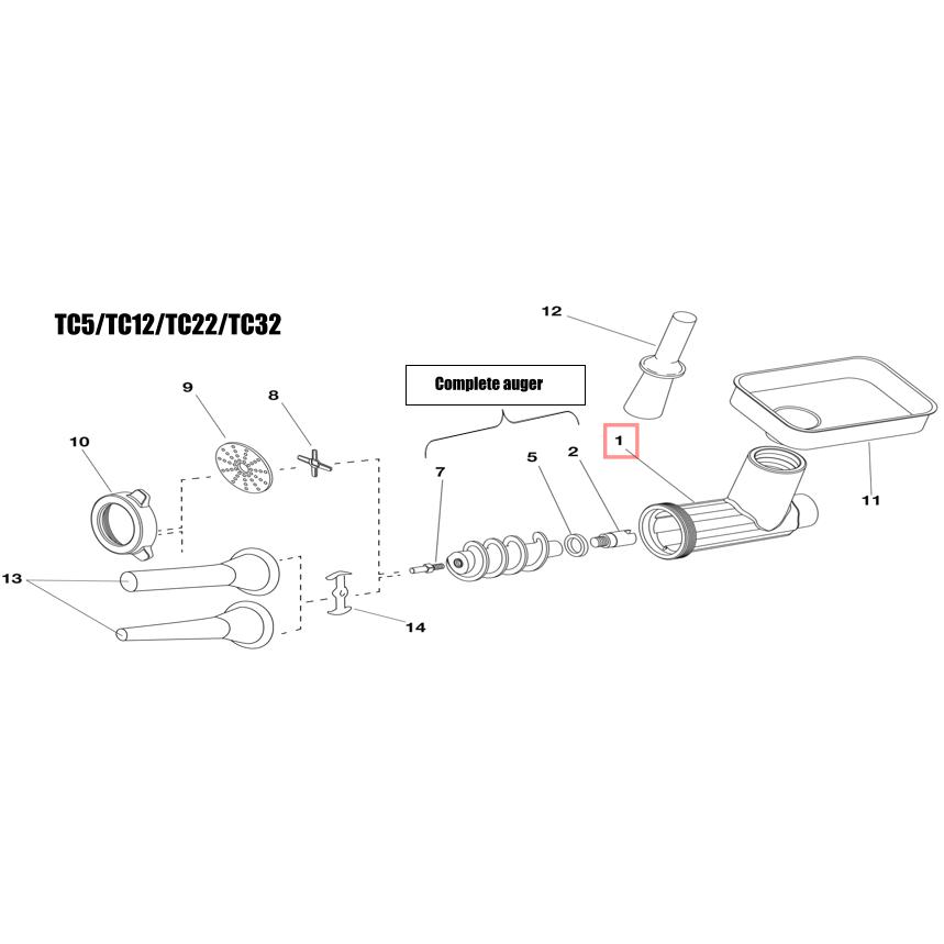 Fabio Leonardi Replacement Body/Neck for TC22 Meat Grinder Attachment