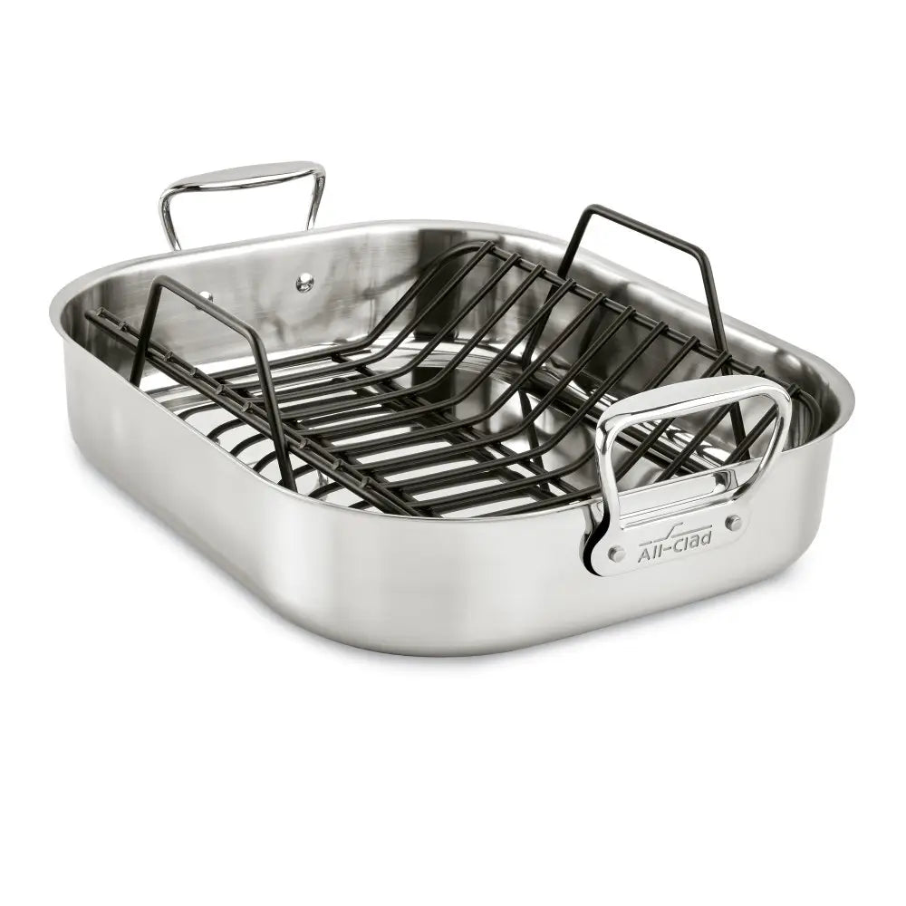All Clad Large Stainless Steel Roaster with Rack 13" x 16" - E752C264