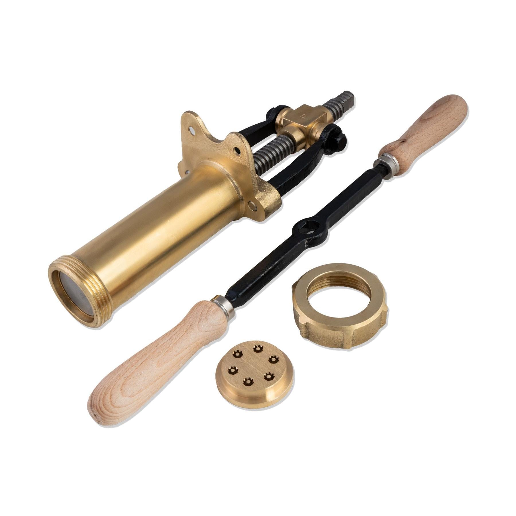 Bottene Bigolaro Premium Hand Pasta Extruder with Rigatoni and Spaghetti 2.5 mm Brass Dies Made in Italy