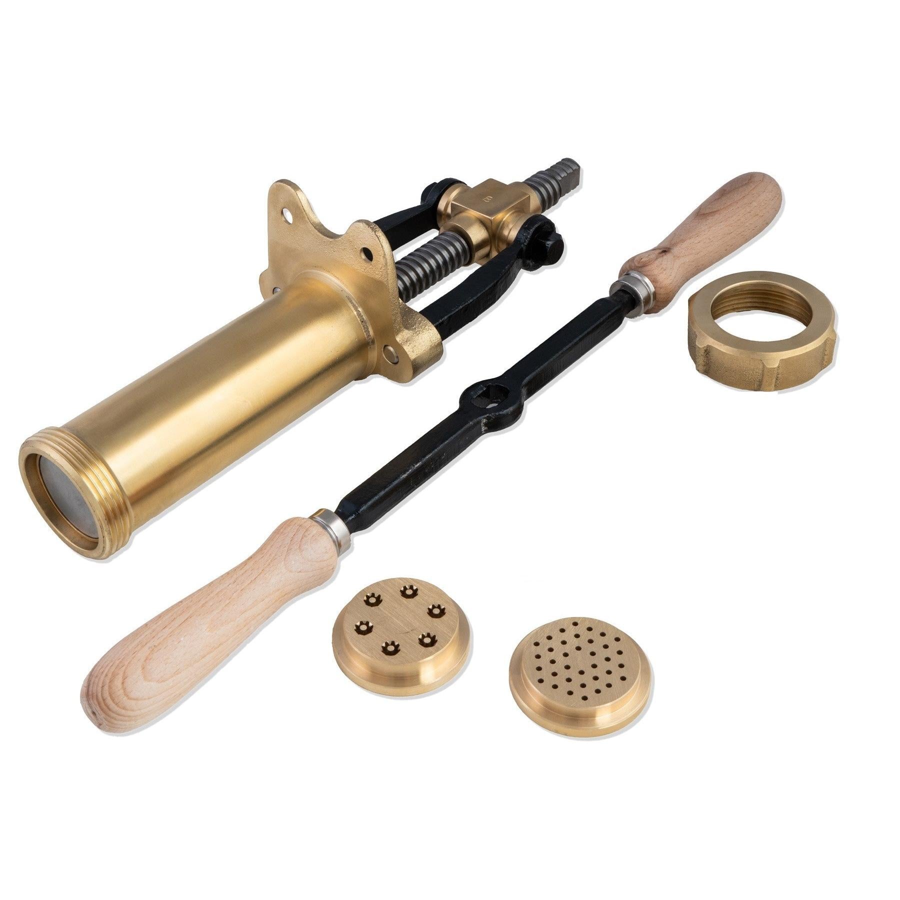 Bottene Bigolaro Premium Hand Pasta Extruder with Rigatoni and Spaghetti 2.5 mm Brass Dies Made in Italy
