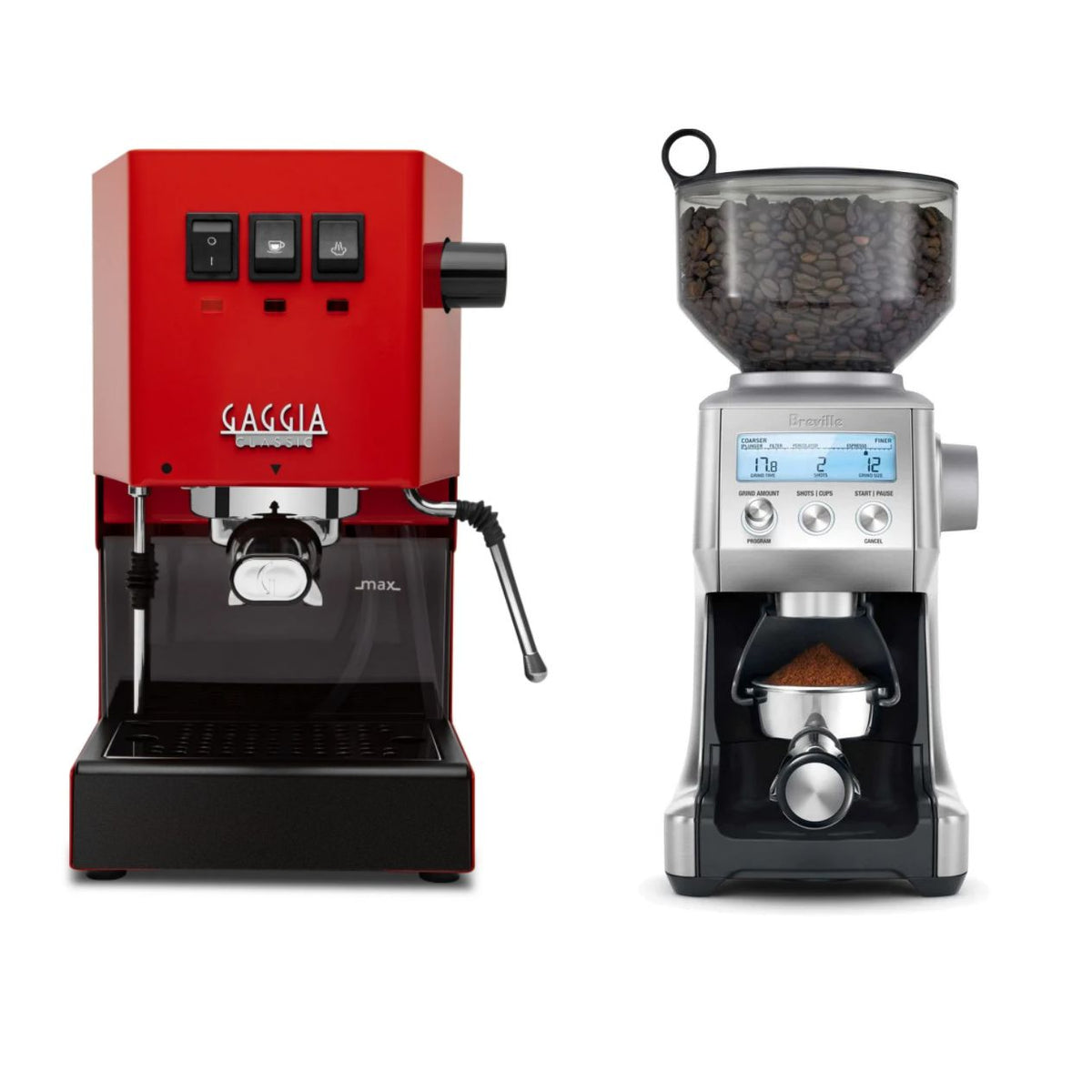 Gaggia Classic Evo Pro Cherry Red & Breville Smart Grinder Pro Combo - Latest Model with Updated Boiler Coating
