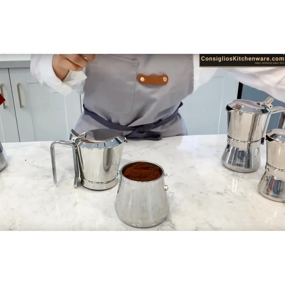 Giannina 6 Cup Made in Italy Stainless Steel Stovetop Espresso Maker New Restyled Version Model - 3006010