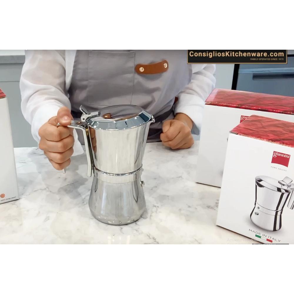 Giannina 6 Cup Made in Italy Stainless Steel Stovetop Espresso Maker New Restyled Version Model - 3006010
