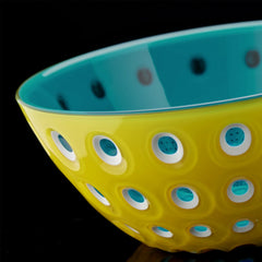 Guzzini Bowl Le Murrine Yellow Blue and White 25 cm - Made in Italy