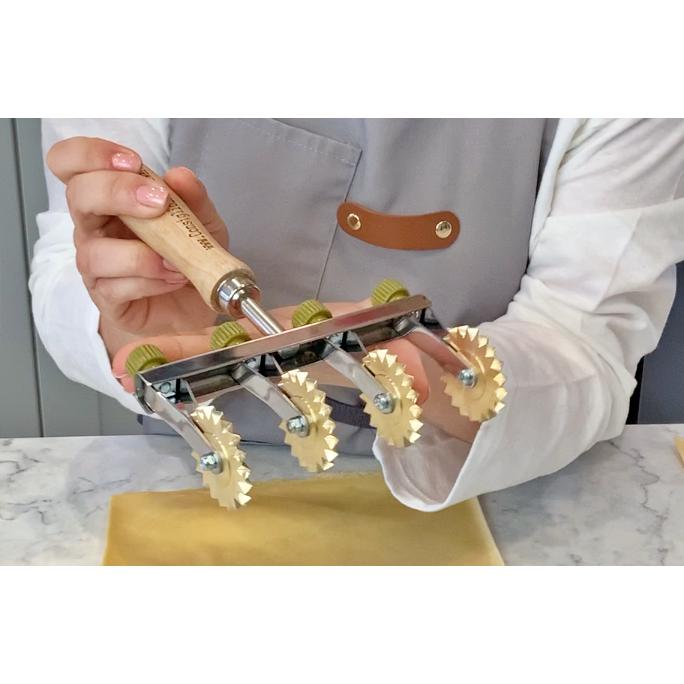 Brass Adjustable Fluted Pastry and Pasta Cutter with 4 Wheels