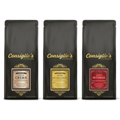 Consiglio's Premium Fresh Roast Espresso Tasters Trio - Roasted in Canada