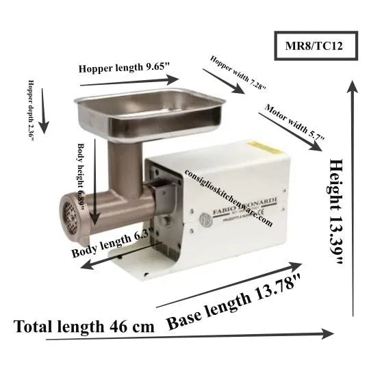 Fabio Leonardi MR8 1/2 HP SP3 Tomato Machine + TC12 Meat Grinder Combo